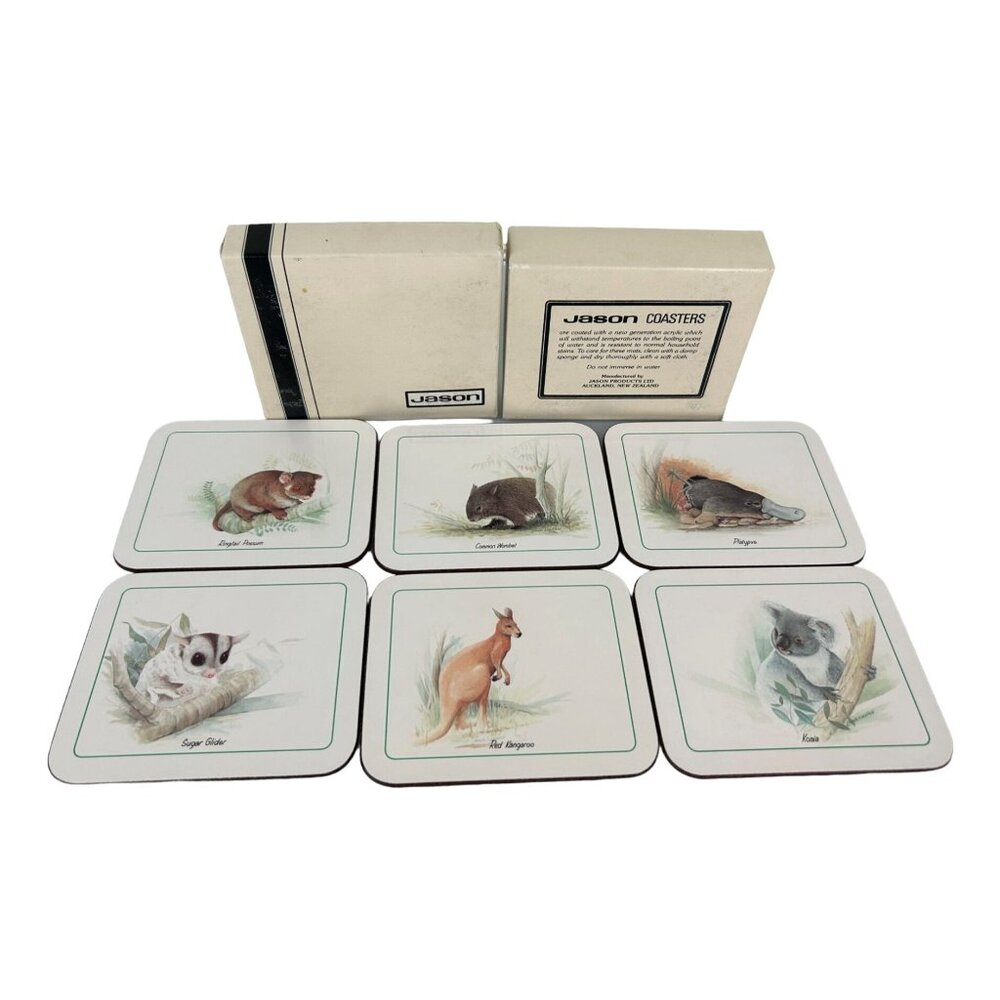 Jason Coasters Australian Animal Wildlife Set 6 Cork Back Kangaroo Koala Wombat